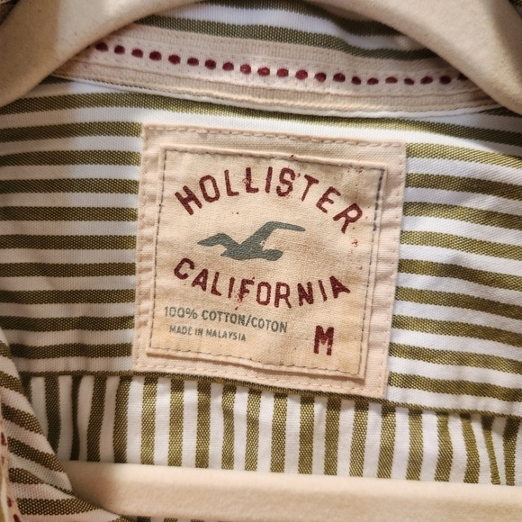 Hollister striped Men's button down army green striped button up Men's Size M - Picture 2 of 11